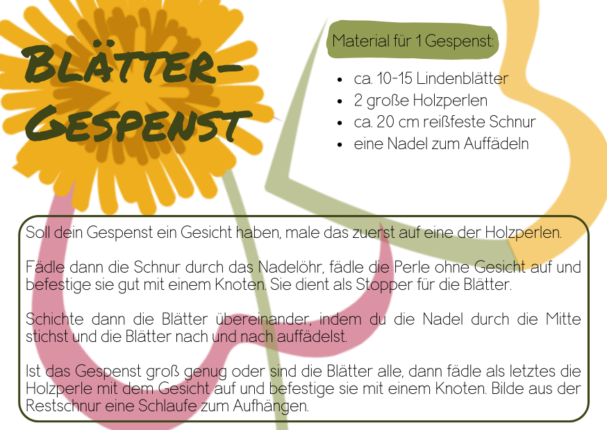 Einfache Anleitung, Bastelei aus Lindenblättern, Halloween-Deko, Blätter-Gespenst