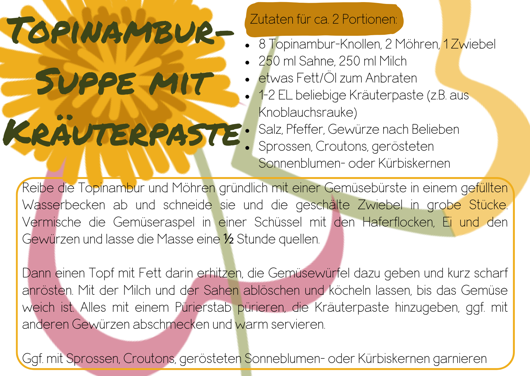 Einfaches Rezept für diabetikerfreundliche Topinambur-Suppe mit Kräuter-Paste, einfach gesund ernähren zum Weltdiabetestag