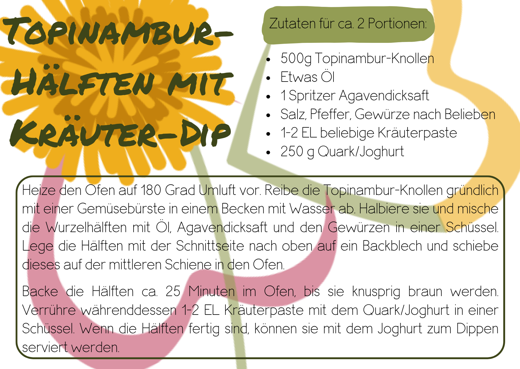 Einfaches Rezept für diabetikerfreundliche Topinambur-Hälften mit Kräuter-Dip, einfach gesund ernähren zum Weltdiabetestag