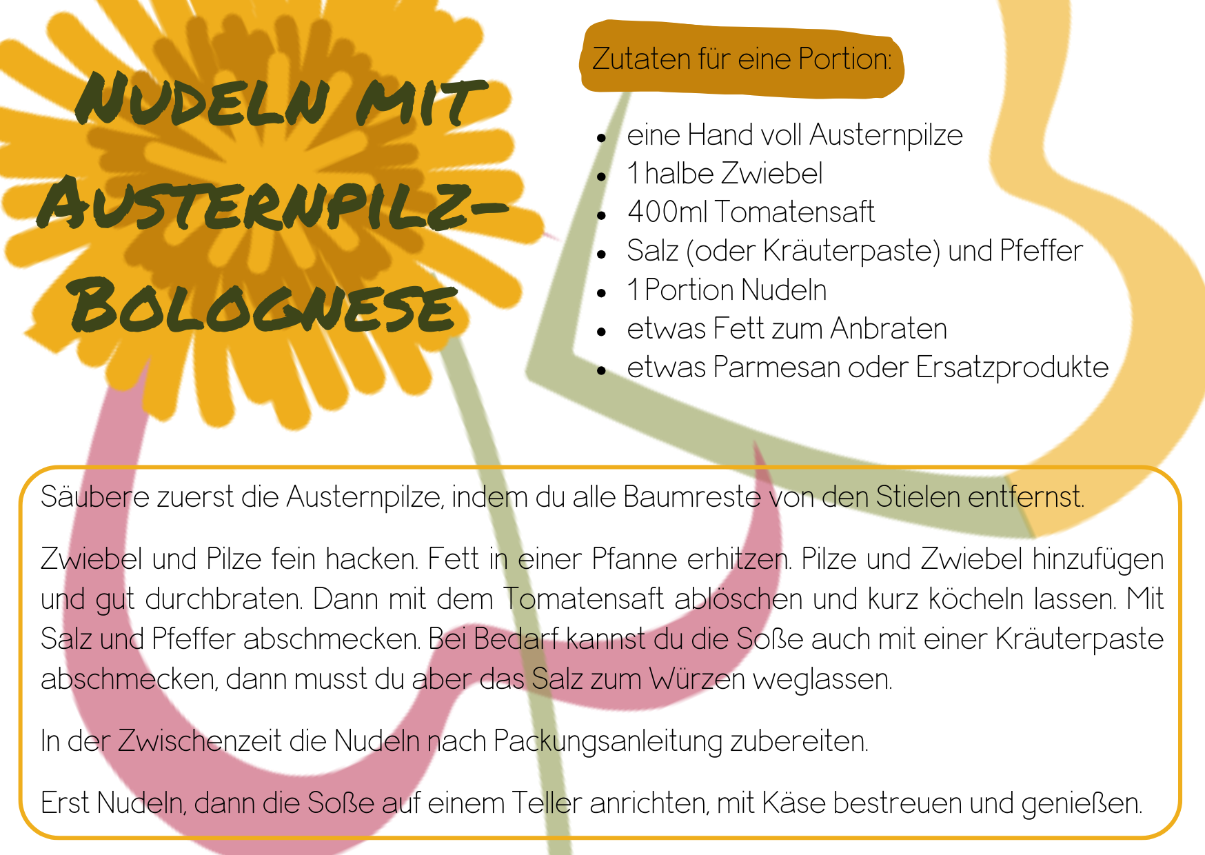 einfaches Rezept, Austernpilz, vegane Austernpilz-Bolognese