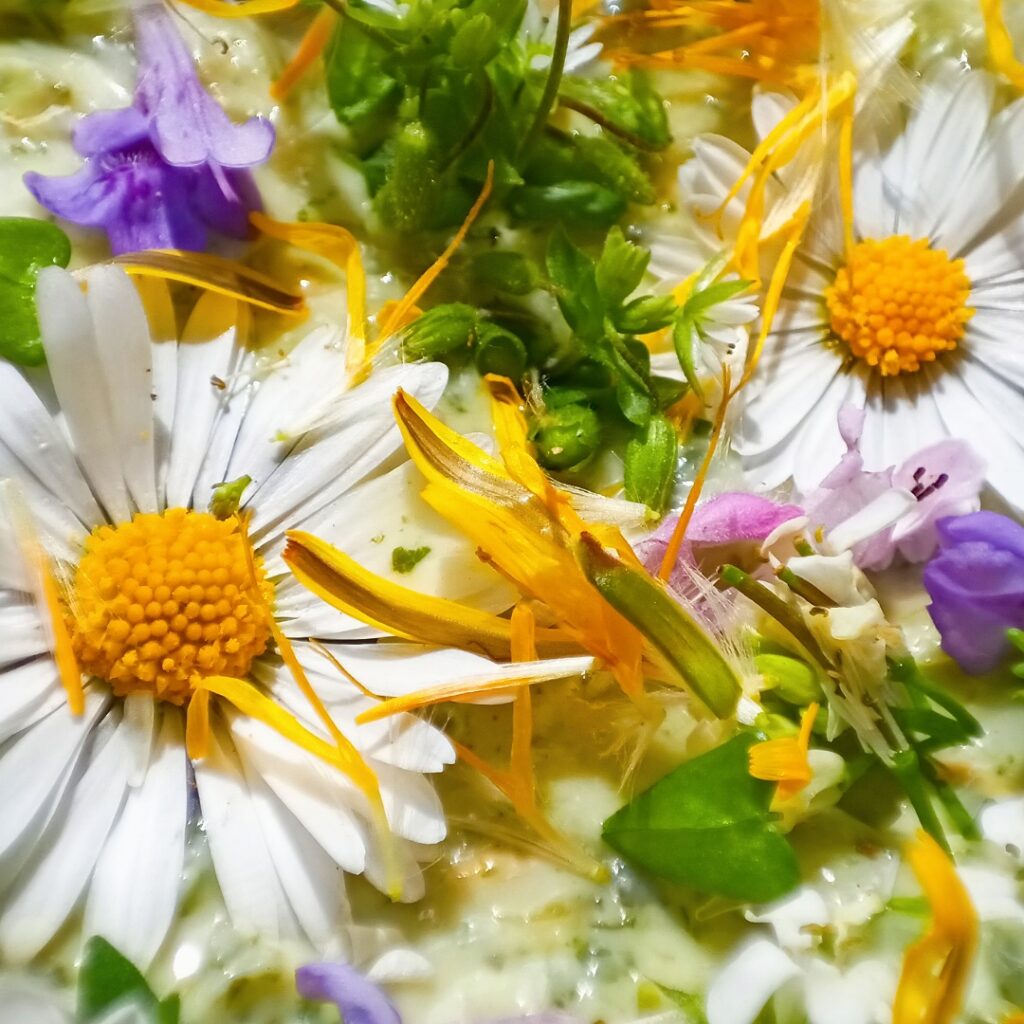 Blüten-Kräuterbutter, Löwenzahn, Gänseblümchen, Taubnessel, Gundermann