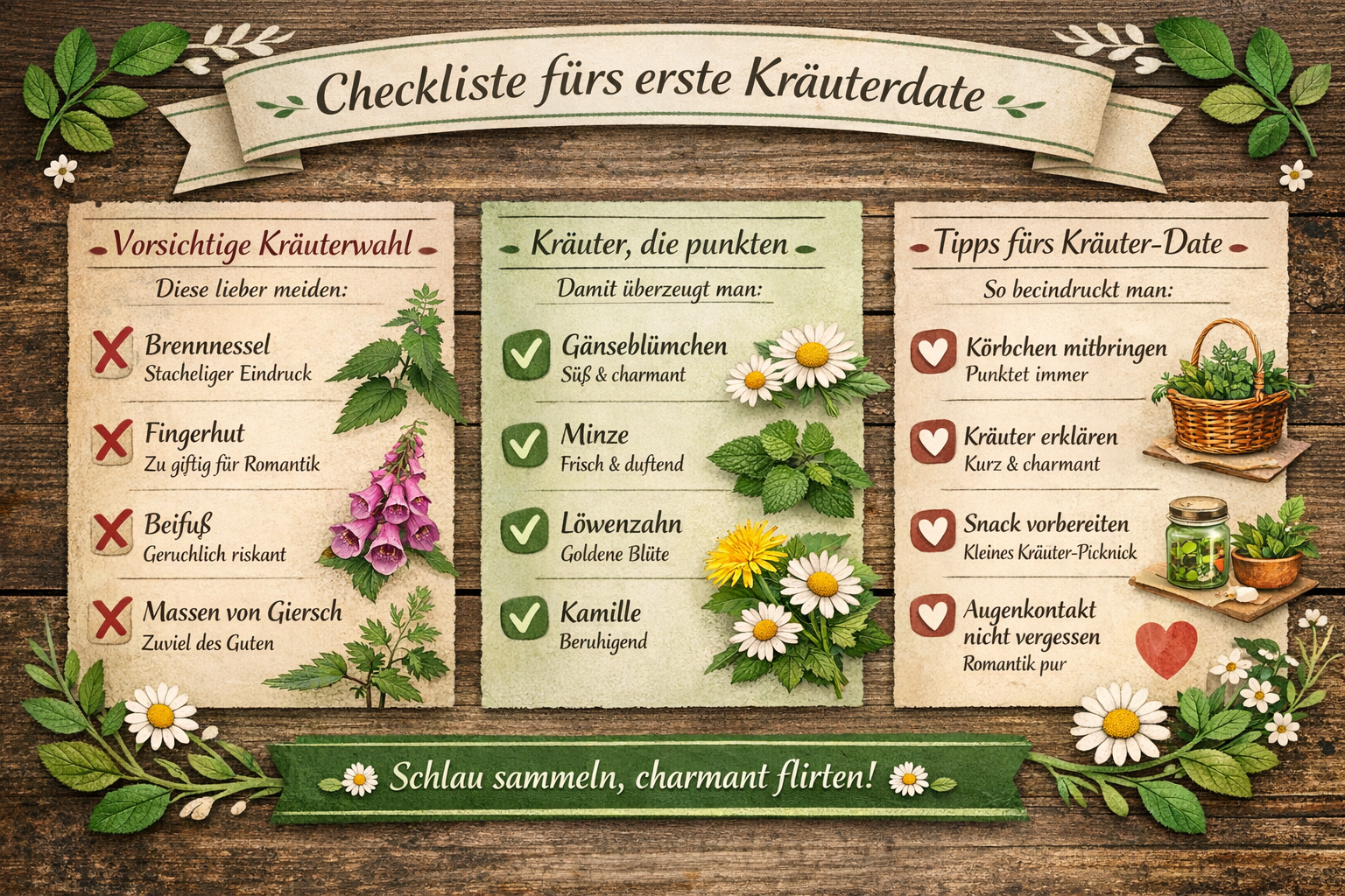 Checkliste erstes Date, Kräuterwanderung, Dating-App, Aprilscherz