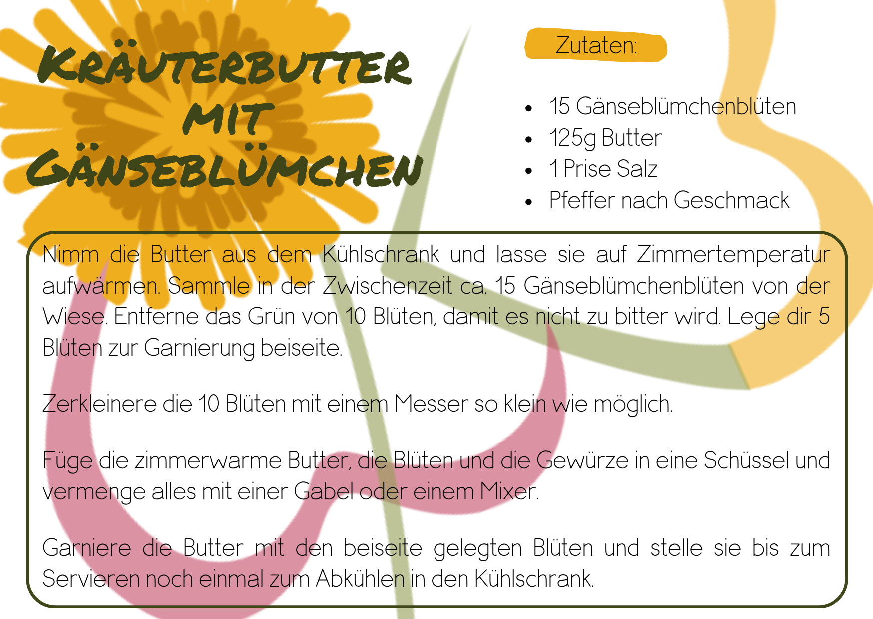 Gänseblümchen Kräuterbutter - Rezeptkarte