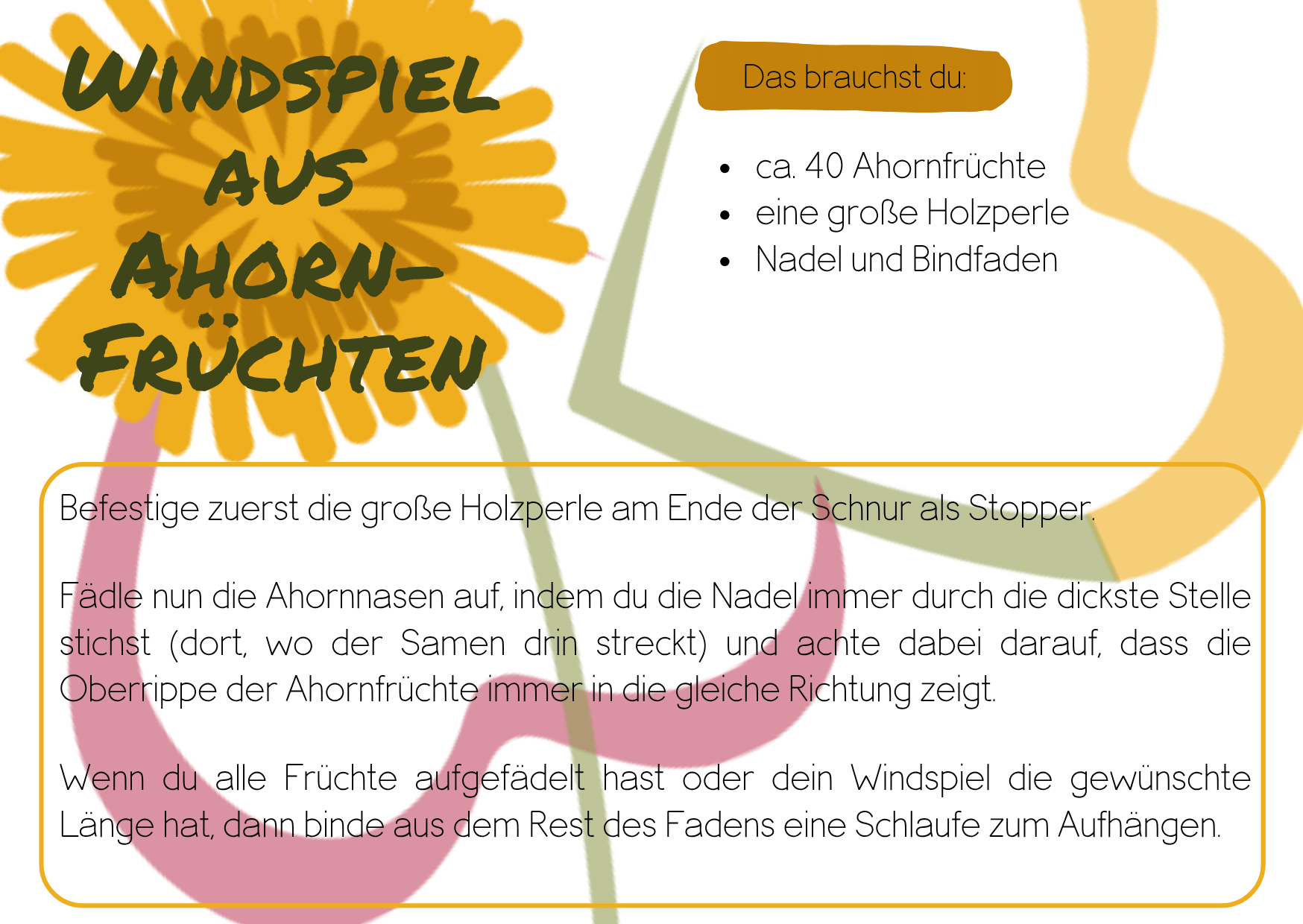 einfache Anleitung, Windspiel aus Ahorn-Früchten - Anleitungsübersicht