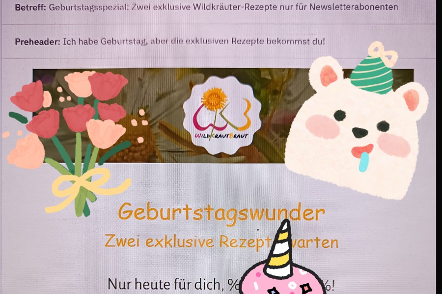 Vorberitung Newsletter für meinen Geburtstag am 14.04.