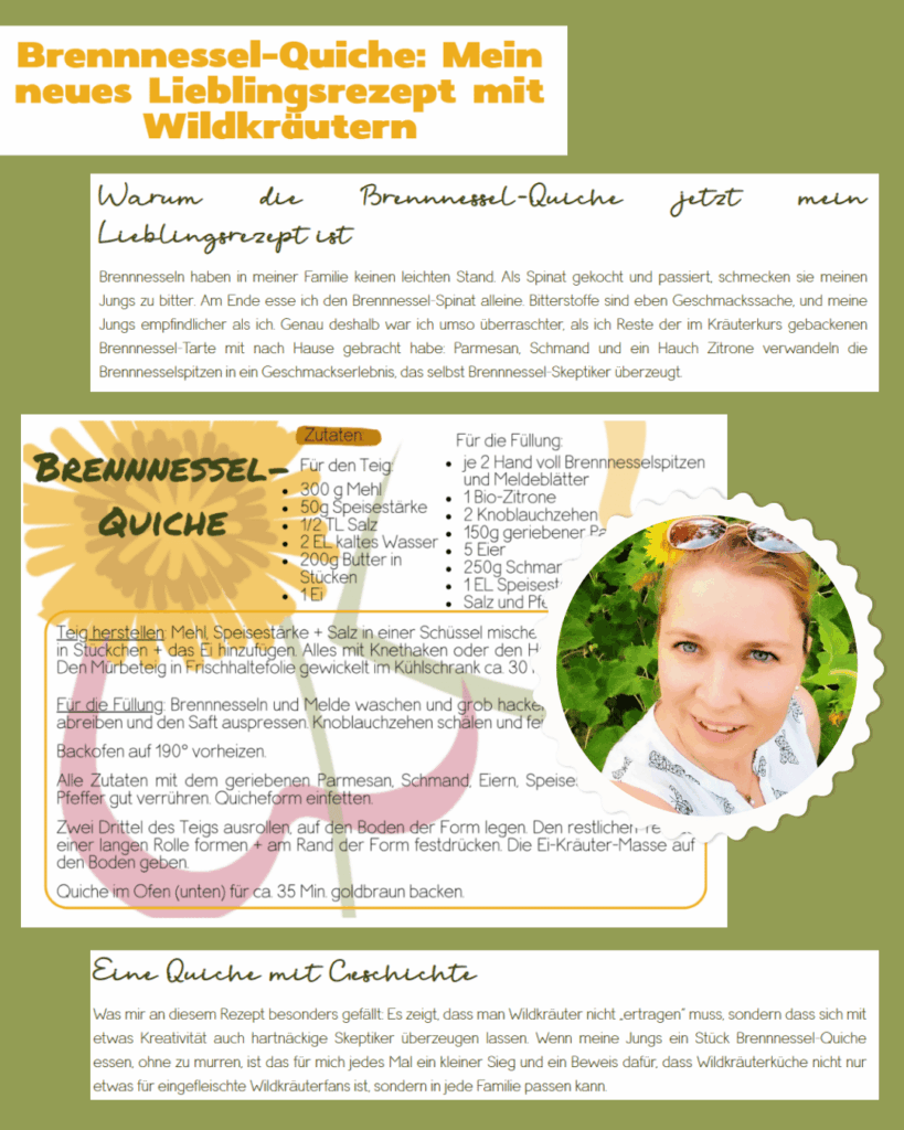 Auszug aus Ingas Beitrag zur #WildkräuterRezeptParade : Brennnessel-Quiche