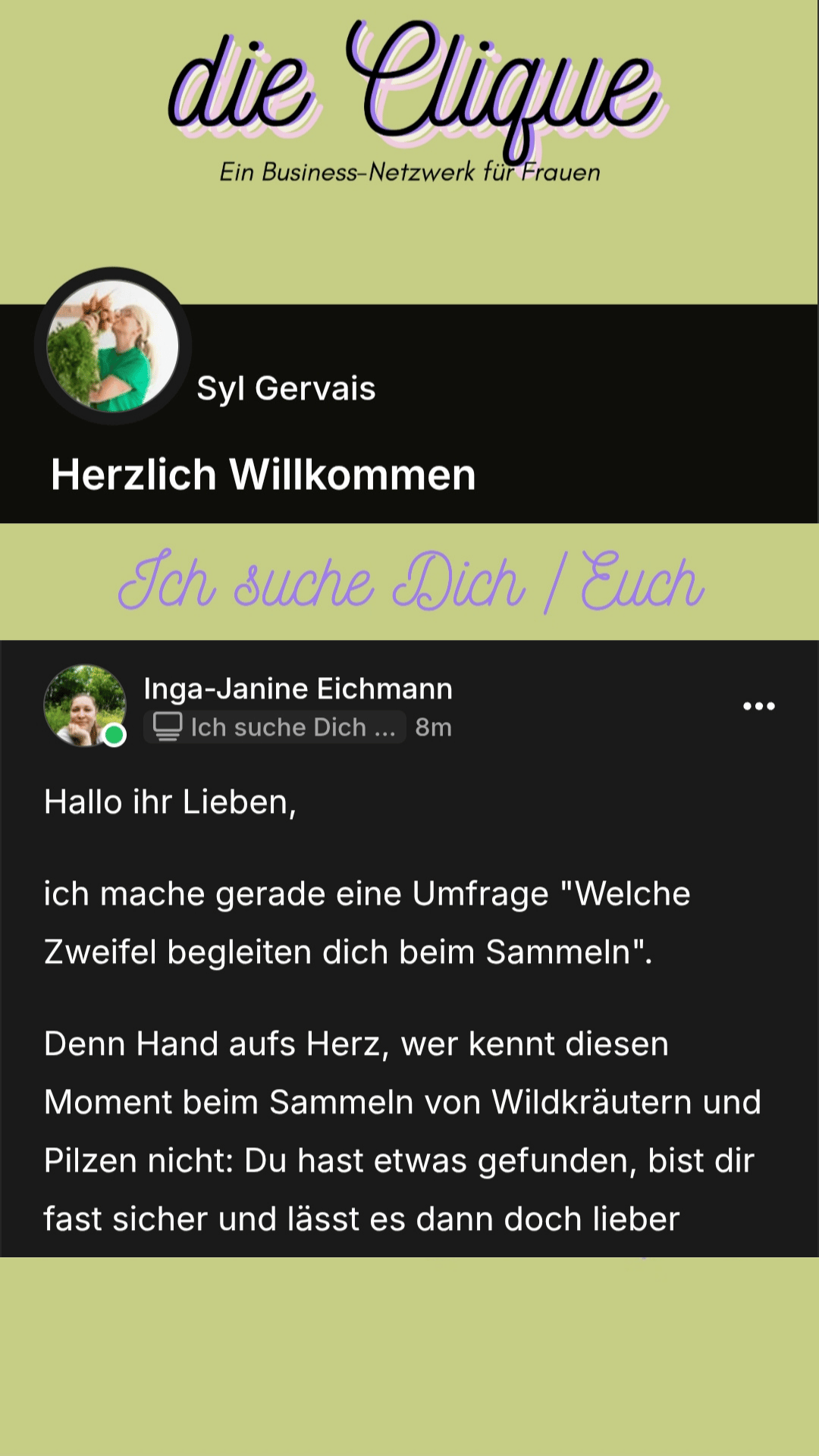 Bitte um Teilnahme an einer Umfrage auf einer Plattform des Frauennetzwerks "Die Clique".